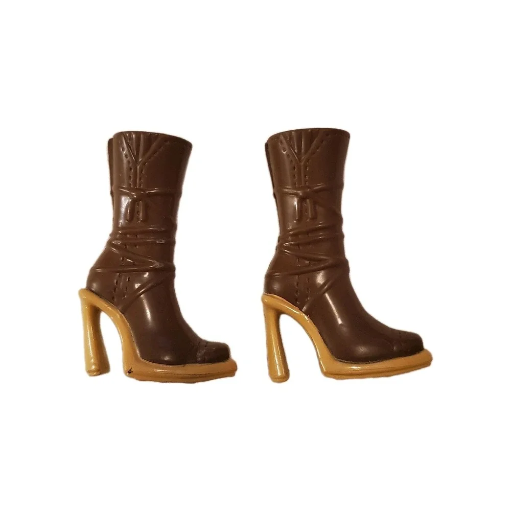 Barbie My Scene Doll Shoes Lace Up High Heel Winter Fashion‎ Boots - Brown